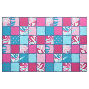 Pokii Hawaiian Floral and Dot Patchwork Stoff