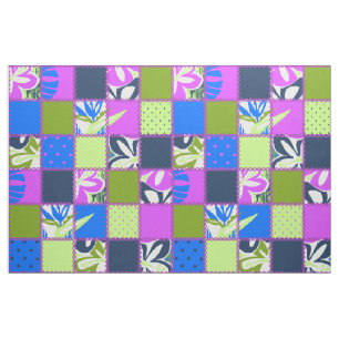 Pokii Hawaiian Floral and Dot Patchwork Stoff