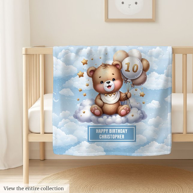 Polaire 10e anniversaire couverture cadeau avec nom teddy  (10th birthday gift blanket with custom teddy name)