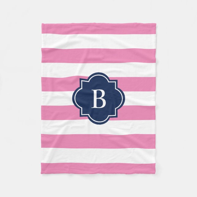Polaire Bande de monogramme marine et rose | Couverture po (Devant)