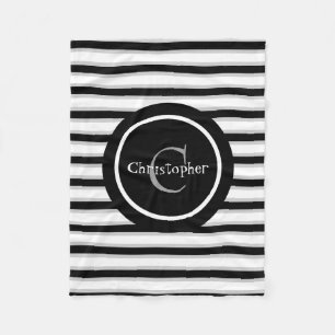 Polaire Blanc noir rayé Customisé Couverture bébé pour gar