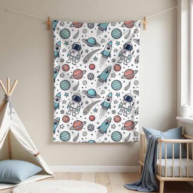 Polaire Cadeau personnalisé de couverture de roquette plan (Custom Rocket Blanket Planets Gift for Baby Boy)
