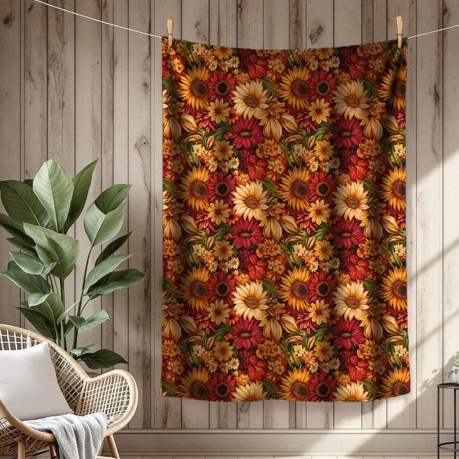 Polaire Chaleureux Citrouille et couverture Florale Classi (Warm Pumpkin & Floral Blanket Classic Fall Look)