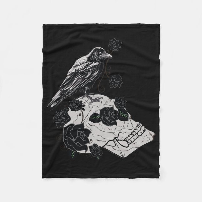 Polaire Corbeau, crâne et Roses Jetez la couverture (Devant)