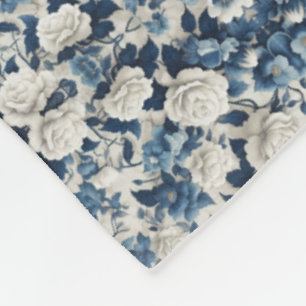 Polaire Couverture à motif damassé floral bleu