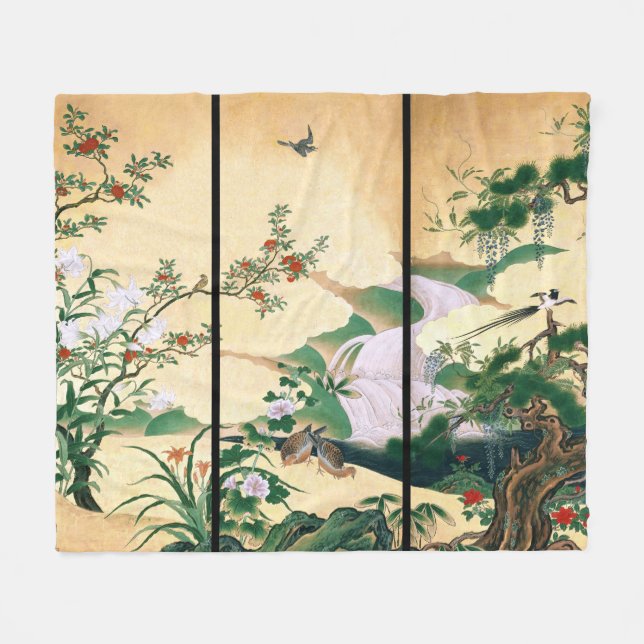 Polaire Couverture asiatique d'ouatine d'oiseau de roses (Devant (Horizontal))