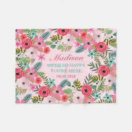 Polaire Couverture bébé fleurie rose personnalisée