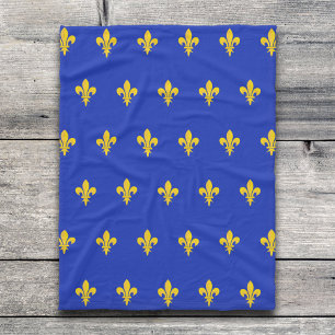 Polaire Couverture bleu roi avec motif Fleur de Lys Or