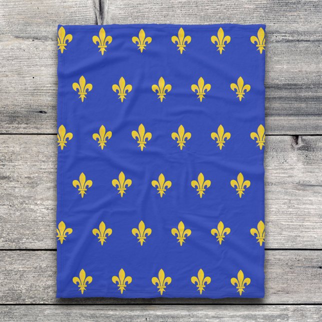 Polaire Couverture bleu roi avec motif Fleur de Lys Or (Fleur de Lis on Royal Blue Blanket)