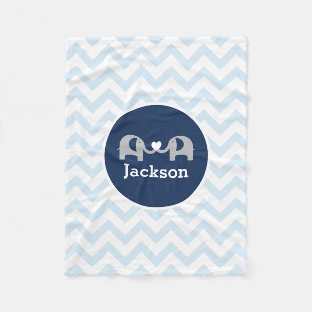 Polaire Couverture bleue personnalisée de bébé de Chevron (Devant)