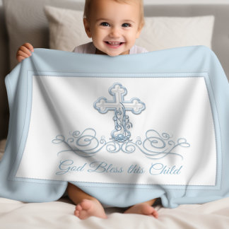 Polaire Couverture de baptême pour bébé garçon Blue Cross