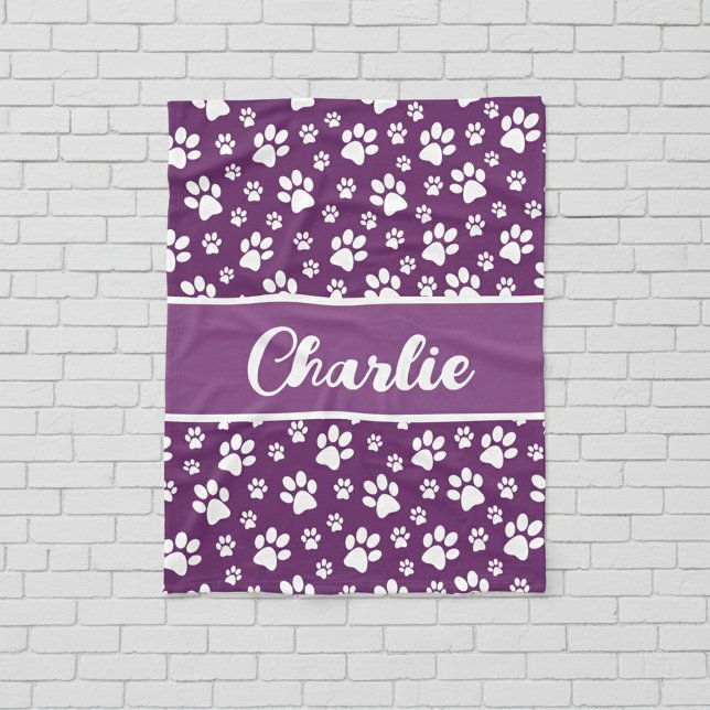 Polaire Couverture de chien personnalisée Empreinte de pat (Purple cozy dog blanket - personalized with name)