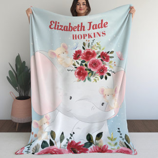 Polaire Couverture de fille avec fleurs de marron bordeaux