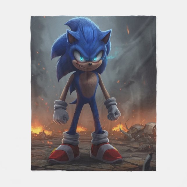 Polaire Couverture de lit Sonic Méchant – Design Sombre  (Devant)