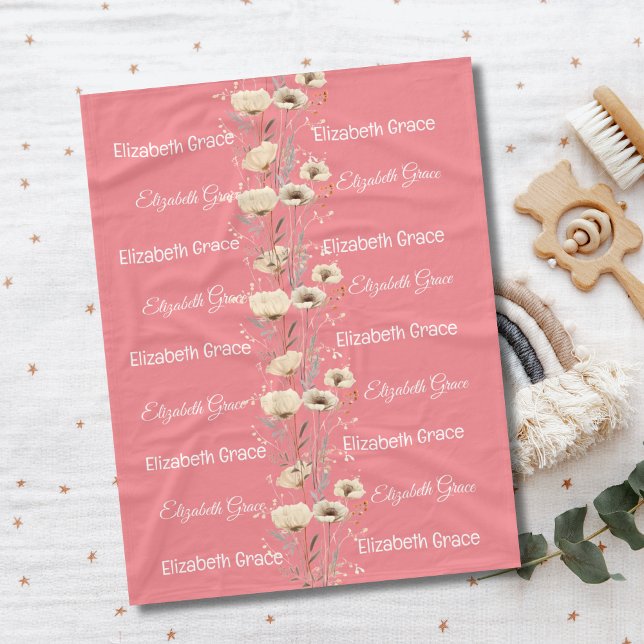 Polaire Couverture de naissance avec nom de bébé Cadeau de (Personalized Pink White Flowers Baby Name Baby Blanket)