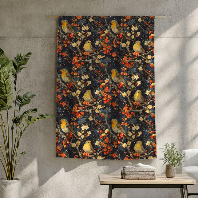 Polaire Couverture d'oiseaux et de fleurs pour des nuits d (Birds and Flowers Blanket for Cozy Fall Nights)