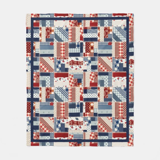 Polaire Couverture en molleton à motif patchwork rouge, bl (Devant)