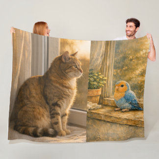 Polaire Couverture en molleton confortable Chat & Oiseau C