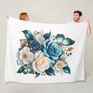 Polaire Couverture en molleton fleuri Papillon Rose Bleue