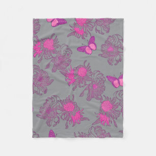 Polaire Couverture en molleton floral papillon rose gris c