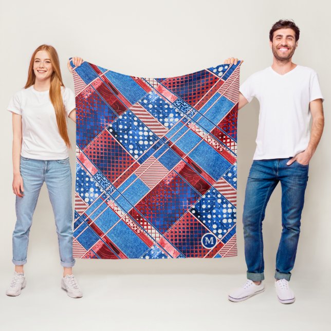 Polaire Couverture en toiture bleu Jeans Patchwork Motif e (En situation)