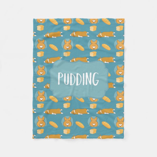 Polaire Couverture faite sur commande de corgi de pudding (Devant)
