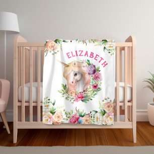Polaire Couverture Fille Licorne Florale