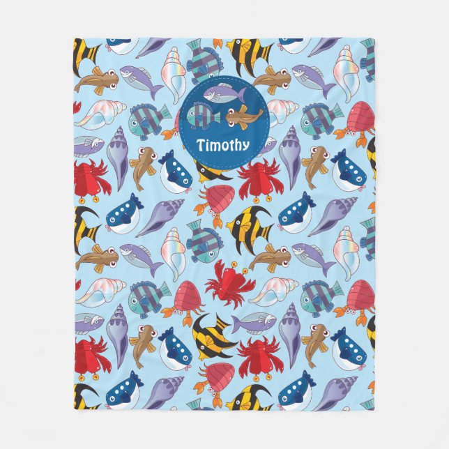 Polaire Couverture Fleece Poissons d'Océan (Devant)
