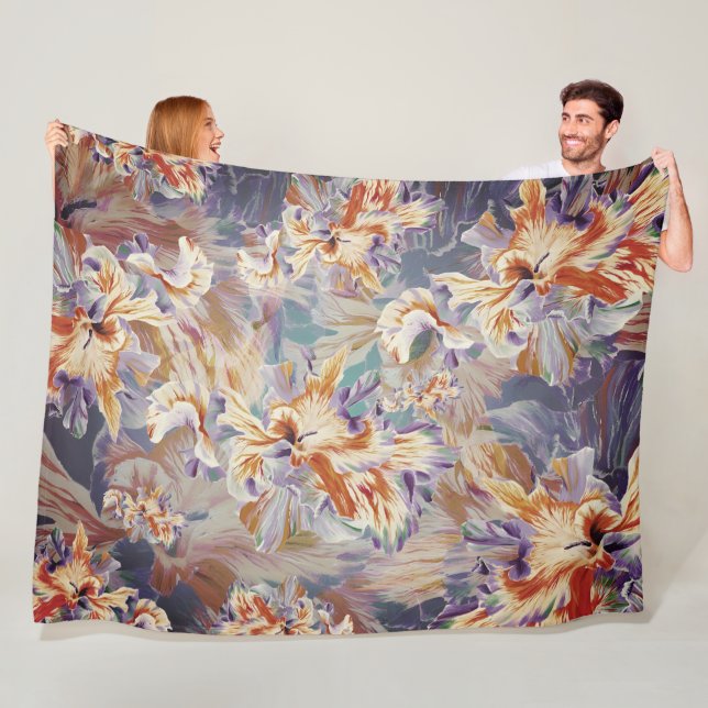 Polaire Couverture florale abstraite orange et bleu vibran (En situation)