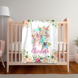 Polaire Couverture florale de la fille Unicorn