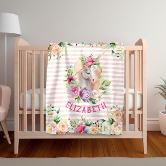 Polaire Couverture florale de la fille Unicorn