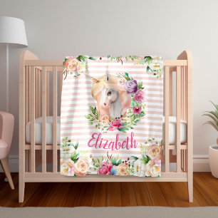 Polaire Couverture florale de la fille Unicorn