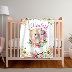 Polaire Couverture florale de la fille Unicorn
