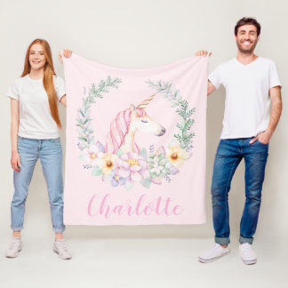 Polaire Couverture Licorne Rose avec Licorne Aquarelle