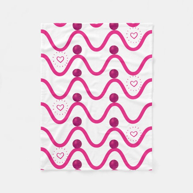 Polaire Couverture Motif Cosy Rose Waves & Hearts (Devant)