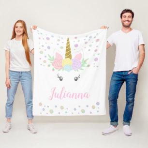 Polaire Couverture personnalisée avec visage de licorne