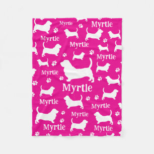 Polaire Couverture personnalisée Basset Hound rose girly