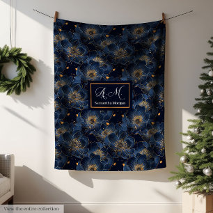 Polaire Couverture personnalisée Navy Gold Floral Throw Lu