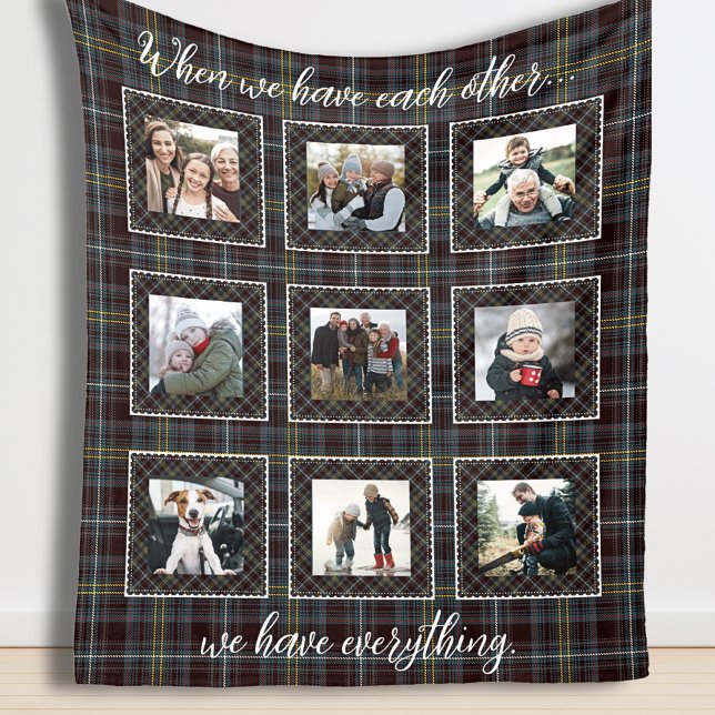 Polaire Couverture photo familiale en Patchwork rustique P (Family Photo Blanket in Rustic Patchwork Plaid)