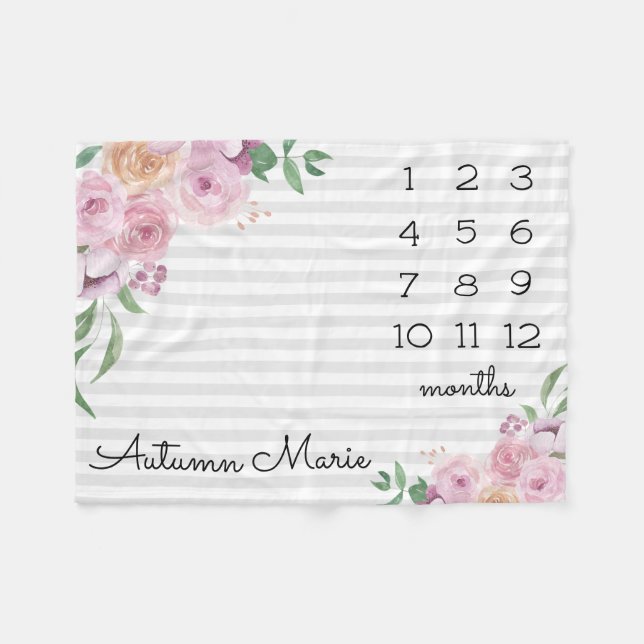 Polaire Couverture pour bébé en pierre de taille florale (Devant (Horizontal))