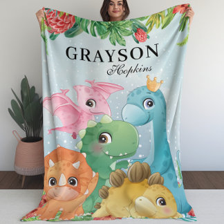 Polaire Couverture pour enfants avec dinosaures + Feuilles