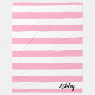 Polaire Couverture rayée de rose et blanche personnalisé