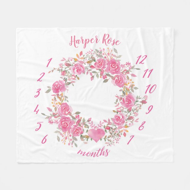 Polaire Couverture rose d'étape importante de bébé (Devant (Horizontal))