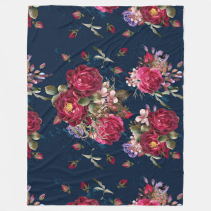 Polaire Couverture rose florale bleu-foncé d'ouatine