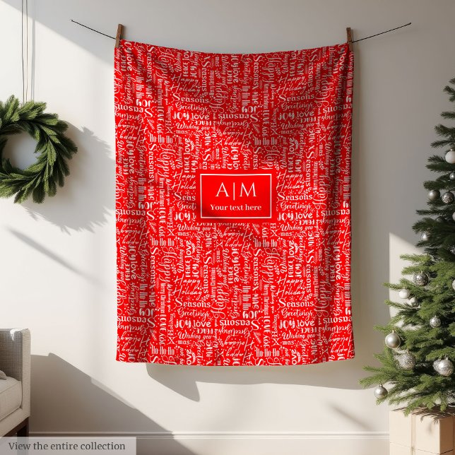Polaire Couverture rouge festive avec lettrage de Noël (Festive red blanket with Christmas lettering)
