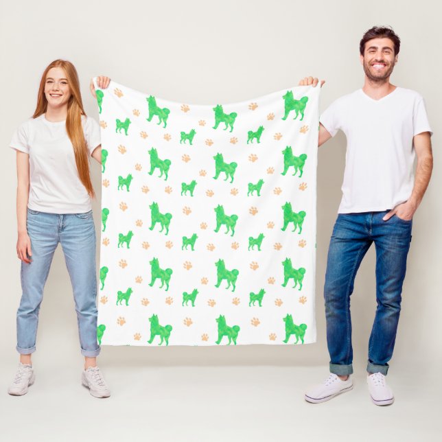 Polaire Couverture Shiba Inu - Cadeau Vert Pastel Minimal (En situation)