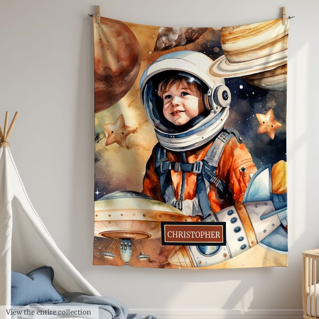 Polaire Couverture spatiale avec nom et conception d'astro (Outer Space Blanket with Name and Astronaut Design

)