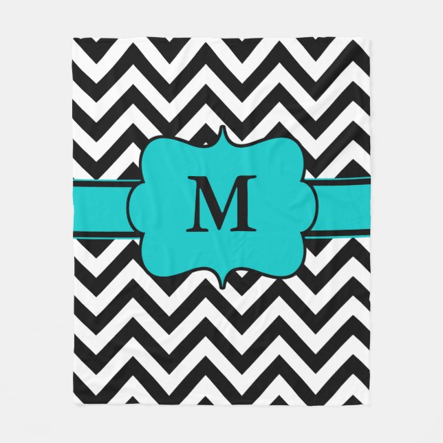 Polaire Couverture turquoise noire de monogramme de (Devant)