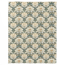 Couverture vintage en crème Sage Vert Fleece Flora