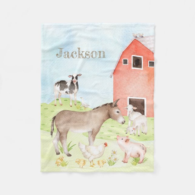 Polaire Cute Aquarelle ferme animal bébé couverture (Devant)
